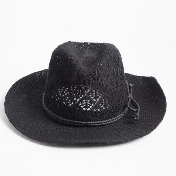 ๐ Open Pattern Black Panama Hat S/M Small Medium NWT Torrid New! - Picture 2 of 4